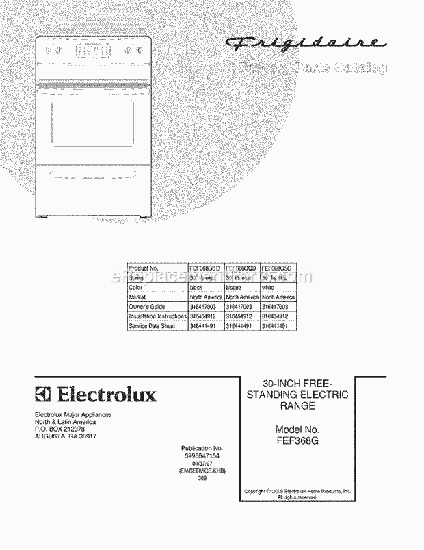 Frigidaire FEF368GBD Range Page C Diagram