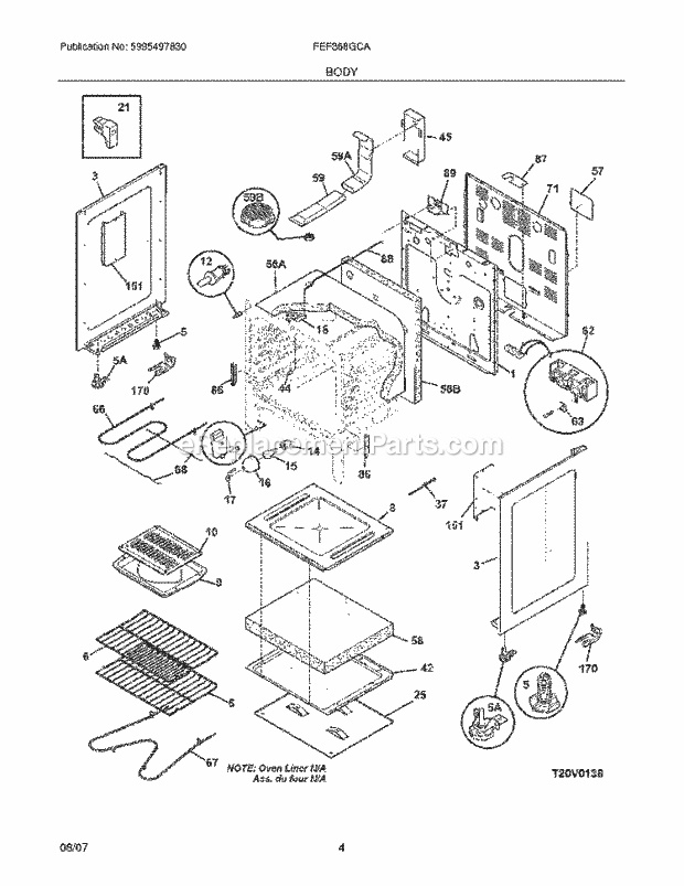 Frigidaire FEF368GCA Freestanding, Electric Electric Range Body Diagram