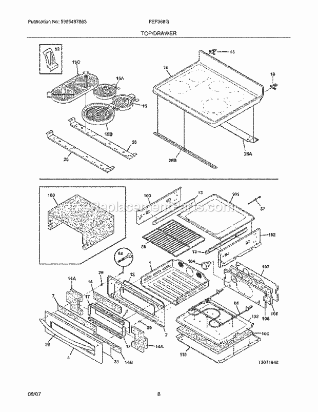 Frigidaire FEF368GSA Freestanding, Electric Electric Range Top / Drawer Diagram