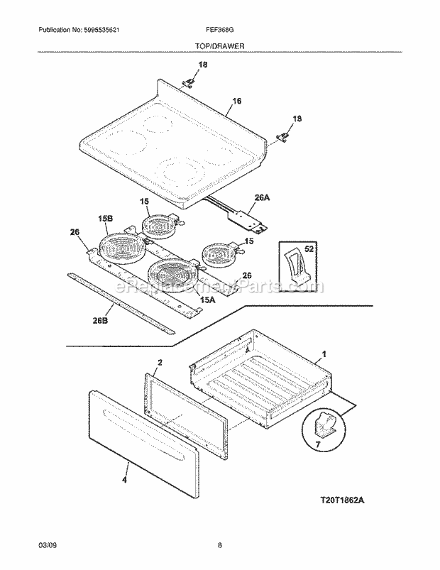 Frigidaire FEF368GSB Range Top/Drawer Diagram