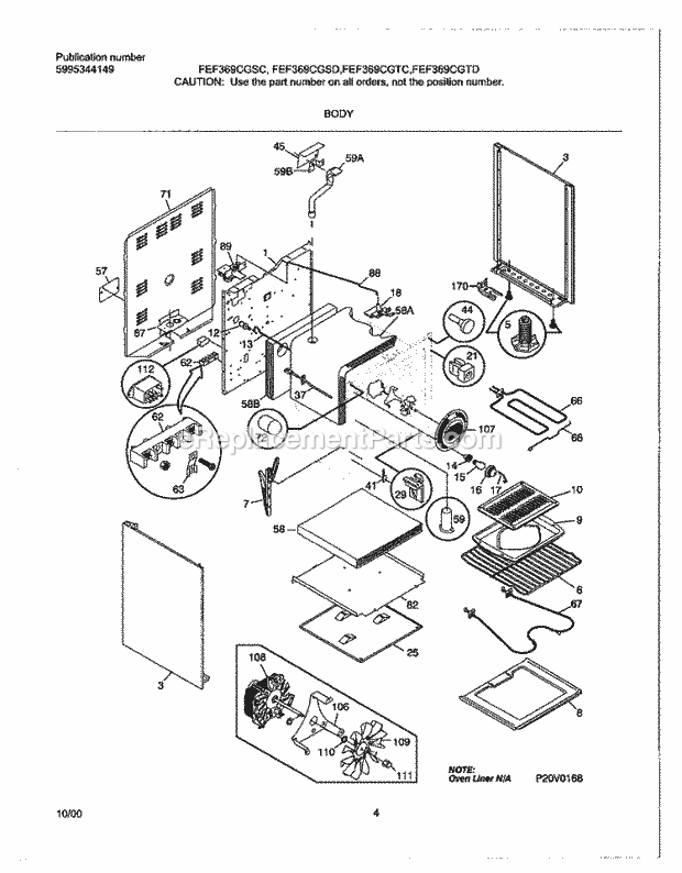 Frigidaire FEF369CGTD Freestanding, Electric Electric Range Body Diagram