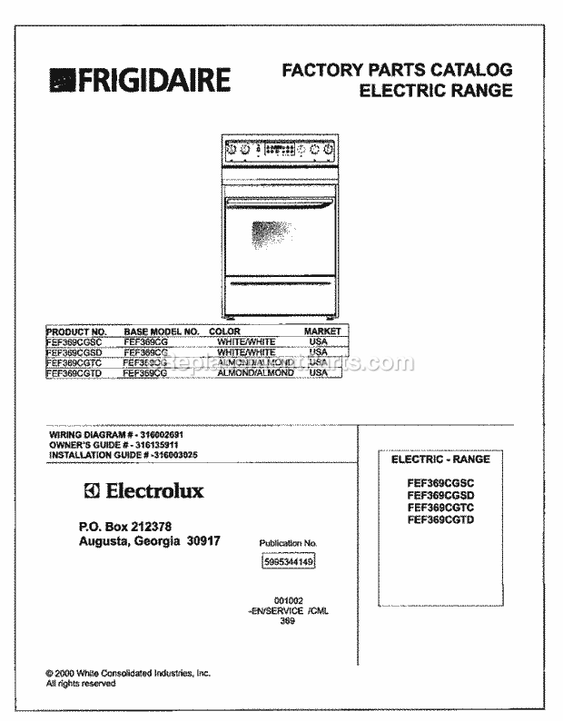 Frigidaire FEF369CGTD Freestanding, Electric Electric Range Page D Diagram