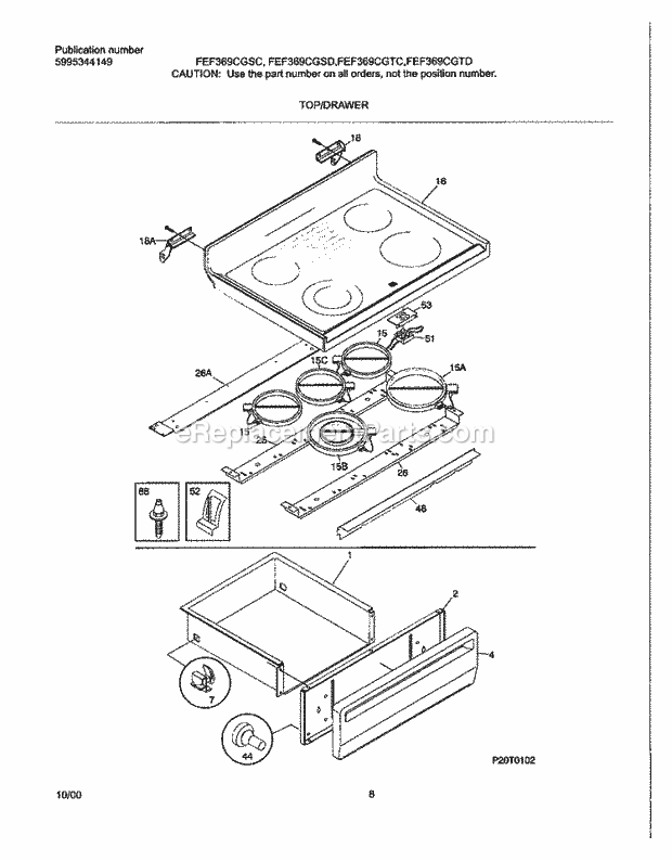 Frigidaire FEF369CGTD Freestanding, Electric Electric Range Top / Drawer Diagram