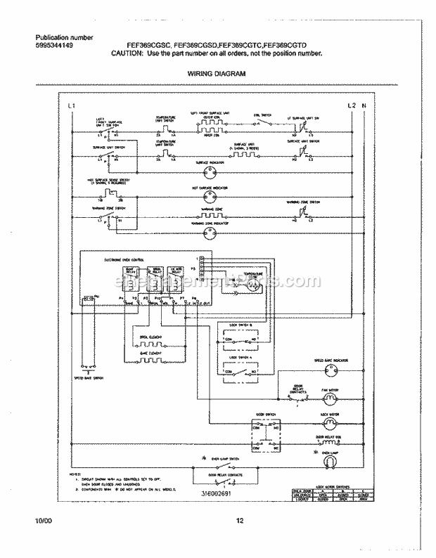 Frigidaire FEF369CGTD Freestanding, Electric Electric Range Page G Diagram