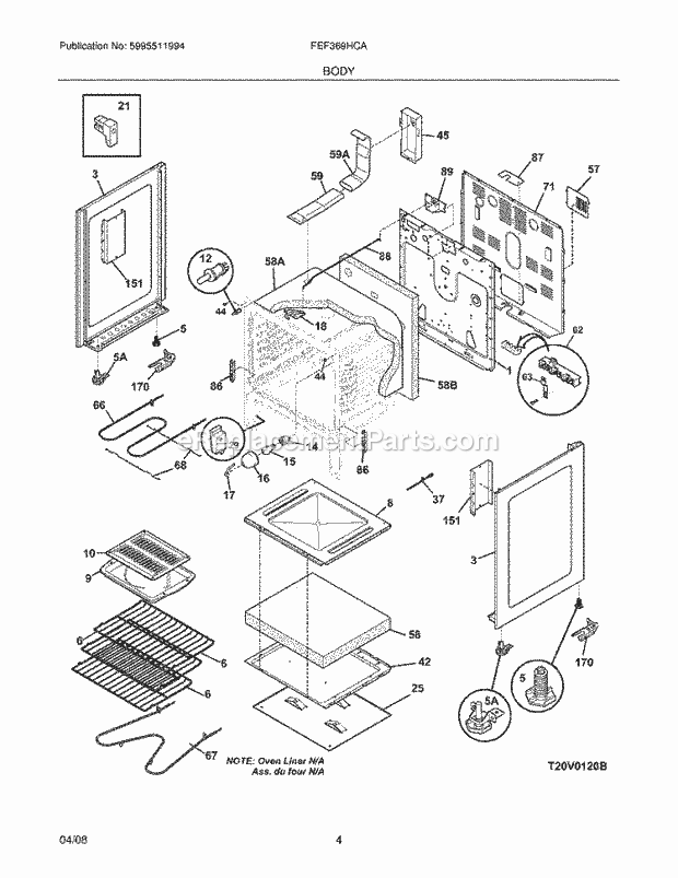 Frigidaire FEF369HCA Freestanding, Electric Electric Range Body Diagram