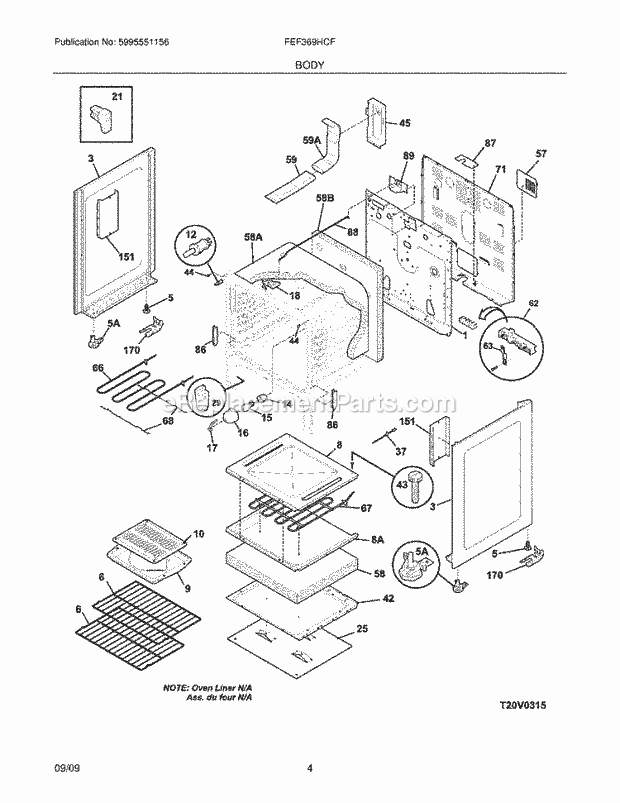 Frigidaire FEF369HCF Range Body Diagram