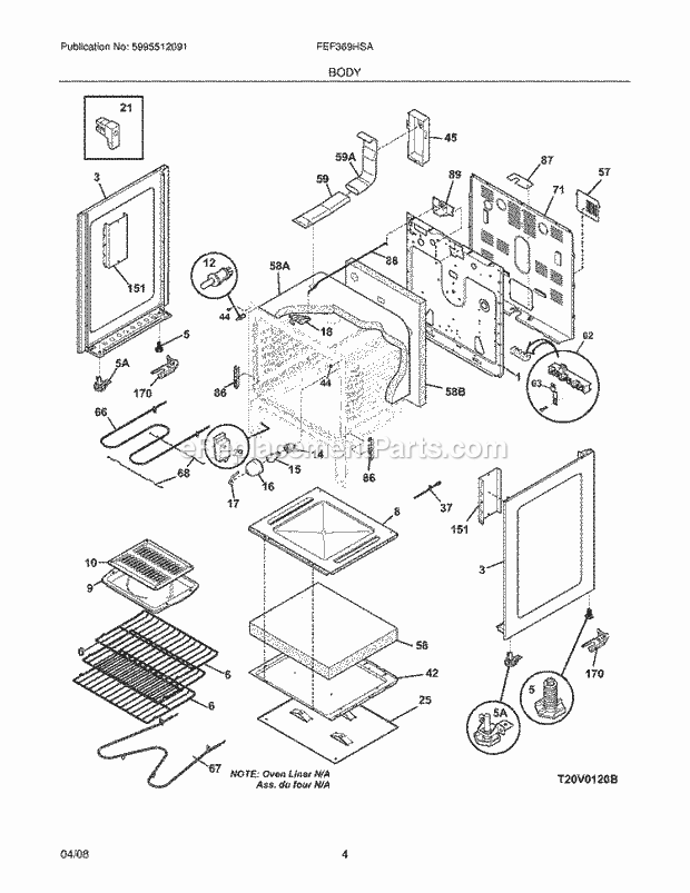 Frigidaire FEF369HSA Freestanding, Electric Electric Range Body Diagram