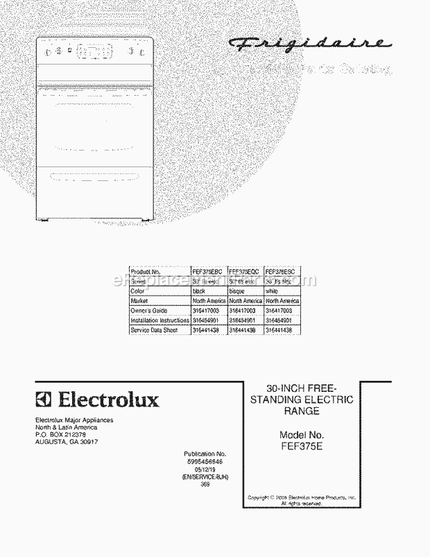 Frigidaire FEF375EBC Freestanding, Electric Electric Range Page C Diagram