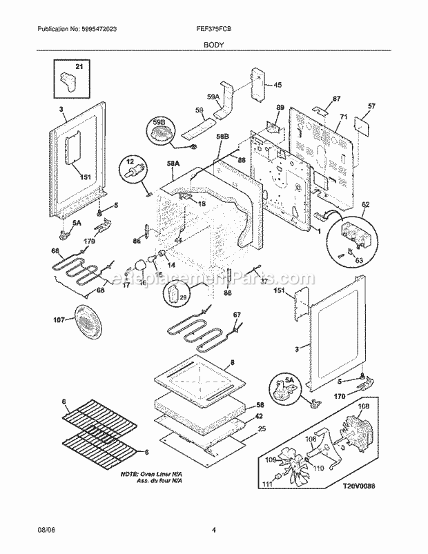 Frigidaire FEF375FCB Freestanding, Electric Electric Range Body Diagram