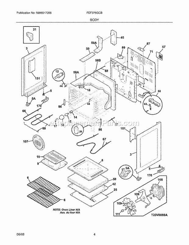 Frigidaire FEF375GCB Range Body Diagram