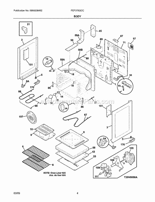 Frigidaire FEF375GCC Range Body Diagram