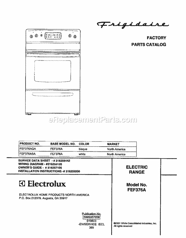 Frigidaire FEF376AQA Freestanding, Electric Electric Range Page C Diagram