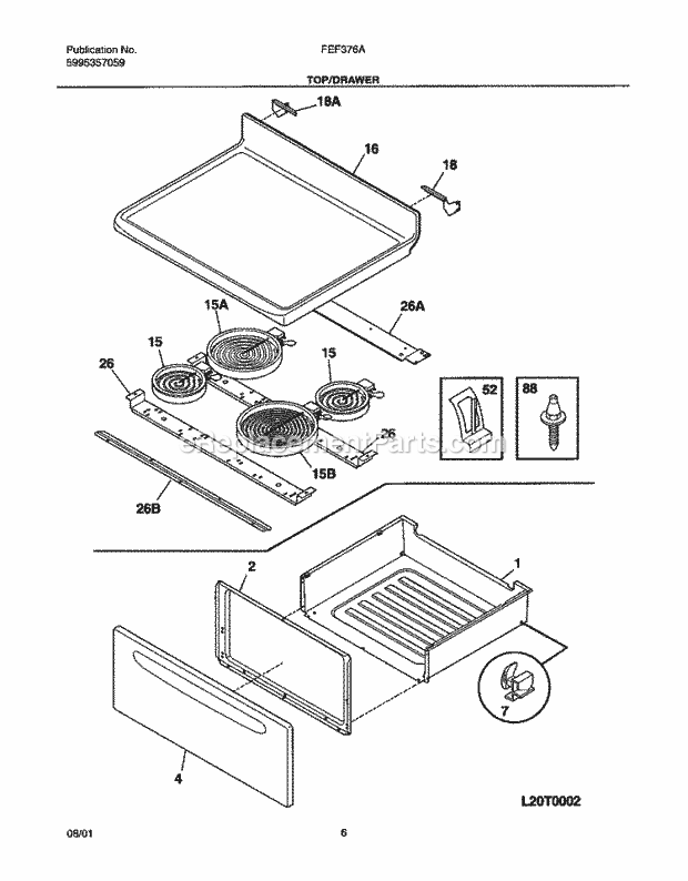 Frigidaire FEF376AQA Freestanding, Electric Electric Range Top / Drawer Diagram