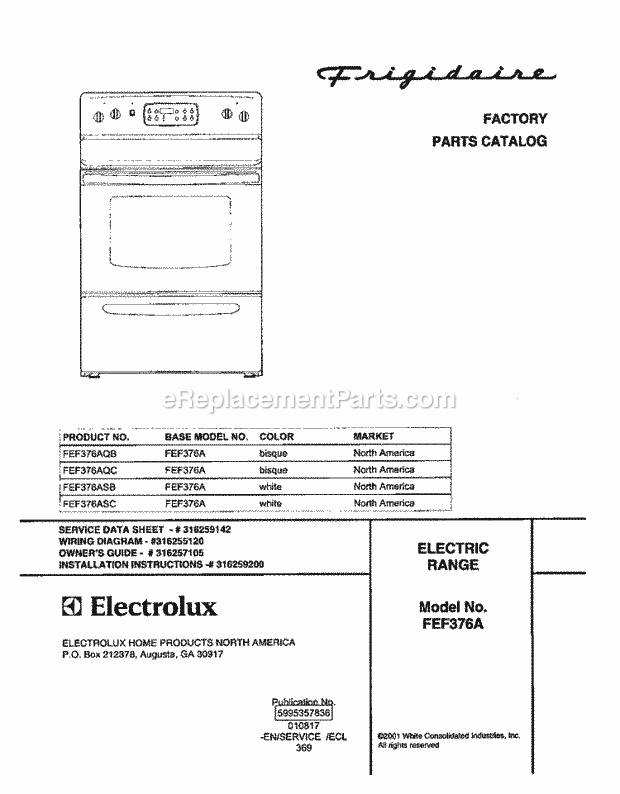 Frigidaire FEF376AQB Freestanding, Electric Electric Range Page C Diagram