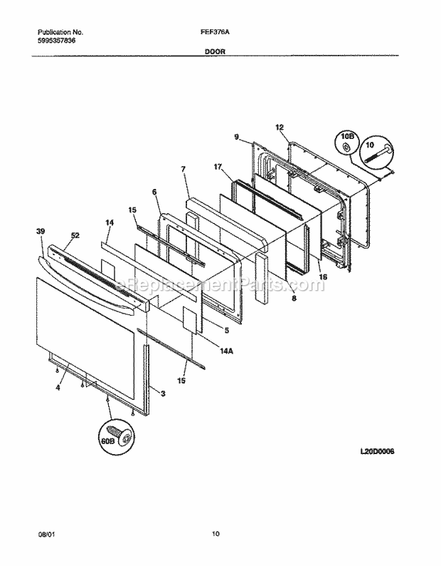 Frigidaire FEF376AQB Freestanding, Electric Electric Range Door Diagram