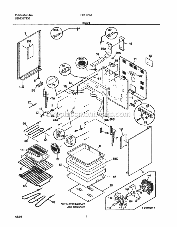 Frigidaire FEF376ASB Freestanding, Electric Electric Range Body Diagram