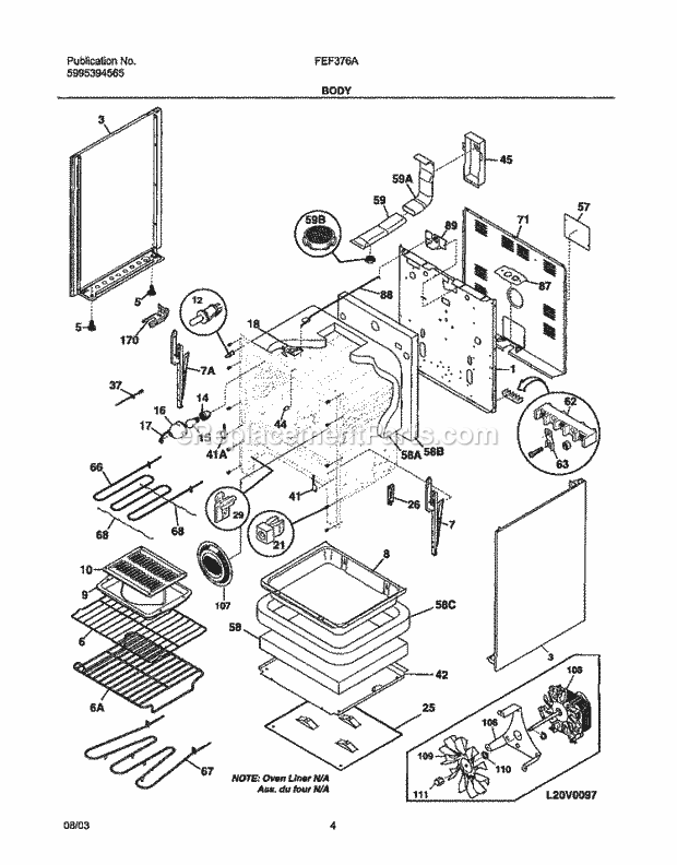 Frigidaire FEF376ASJ Freestanding, Electric Electric Range Body Diagram