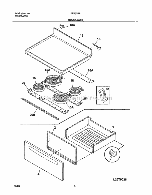 Frigidaire FEF376ASJ Freestanding, Electric Electric Range Top / Drawer Diagram