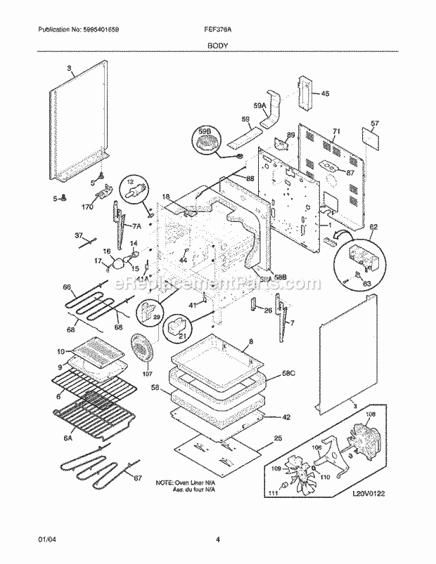 Frigidaire FEF376ASK Freestanding, Electric Electric Range Body Diagram