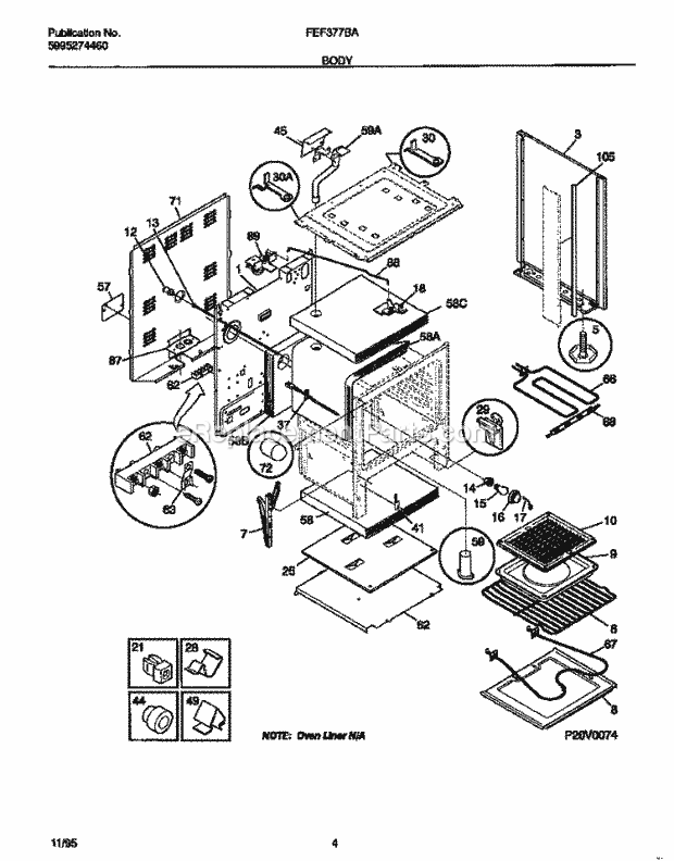 Frigidaire FEF377BADD Freestanding, Electric Electric Range Body Diagram