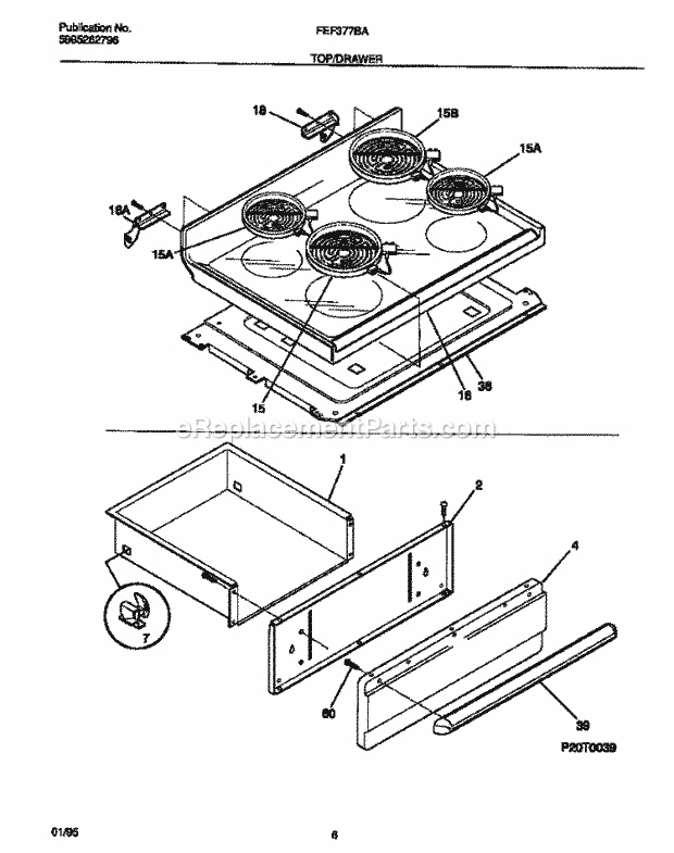 Frigidaire FEF377BAWB Freestanding, Electric Electric Range Top / Drawer Diagram