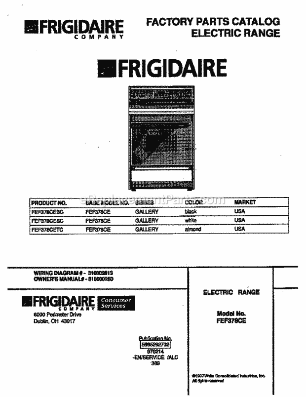Frigidaire FEF378CEBC Freestanding, Electric Frigidaire Electric Range Page C Diagram