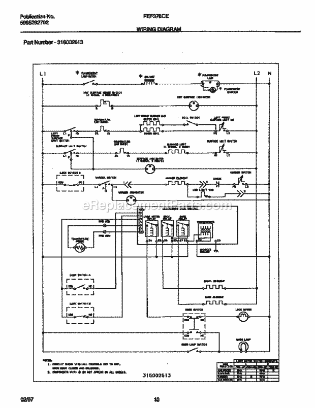 Frigidaire FEF378CEBC Freestanding, Electric Frigidaire Electric Range Page F Diagram