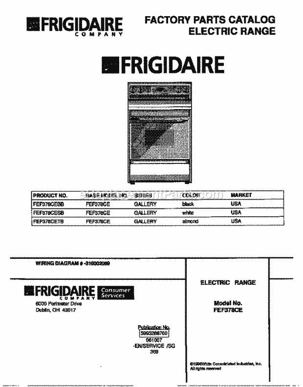 Frigidaire FEF378CETB Freestanding, Electric Frigidaire Electric Range Page C Diagram