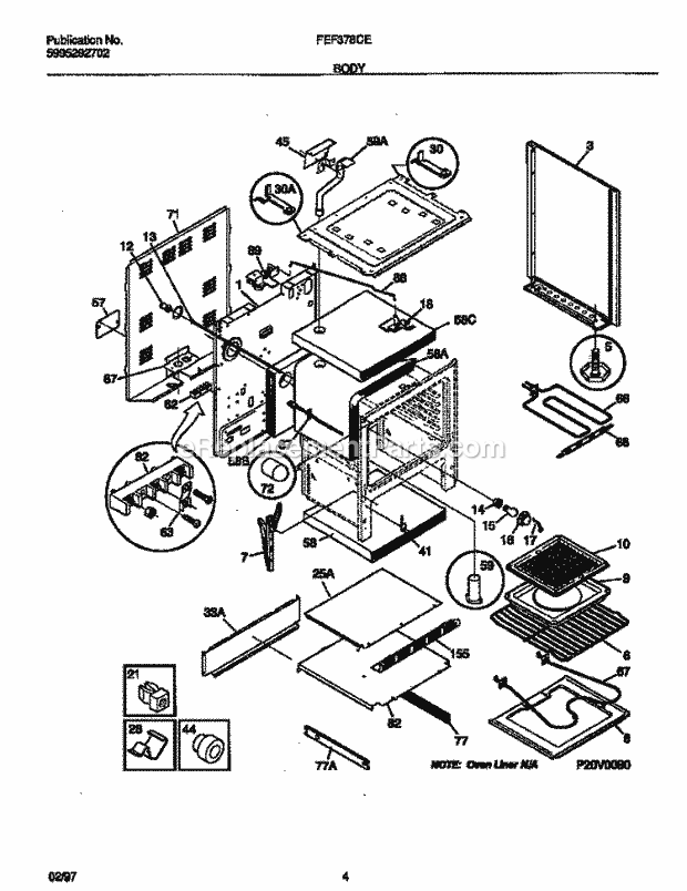 Frigidaire FEF378CETC Freestanding, Electric Frigidaire Electric Range Body Diagram