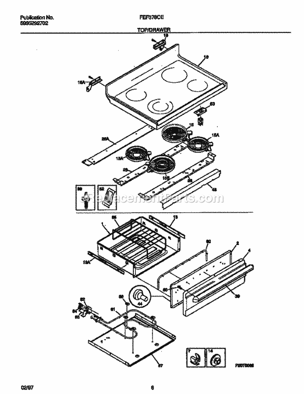 Frigidaire FEF378CETC Freestanding, Electric Frigidaire Electric Range Top / Drawer Diagram