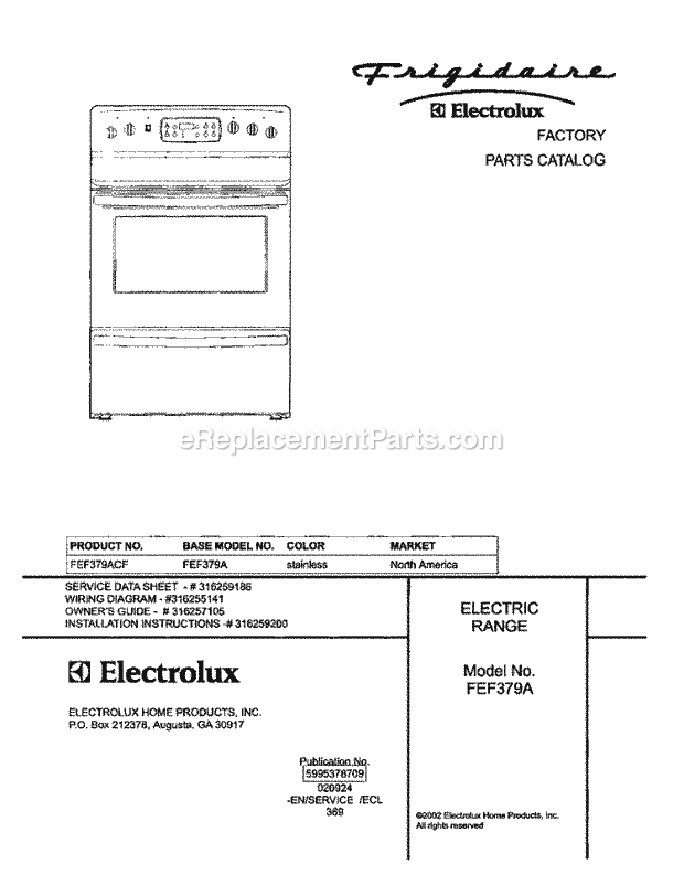 Frigidaire FEF379ACF Freestanding, Electric Electric Range Page C Diagram