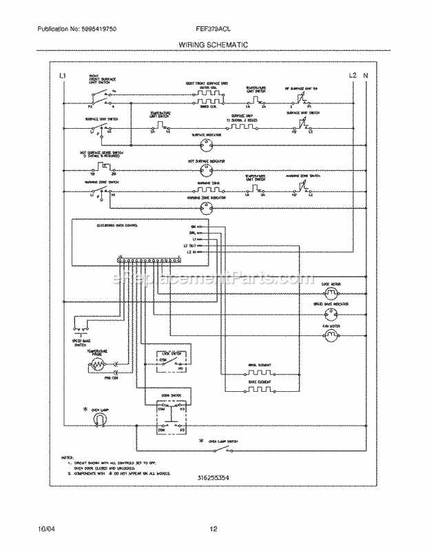 Frigidaire FEF379ACL Freestanding, Electric Electric Range Page G Diagram