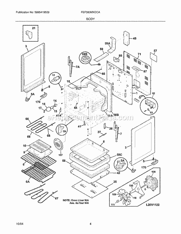 Frigidaire FEF380MXDCA Freestanding, Electric Electric Range Body Diagram