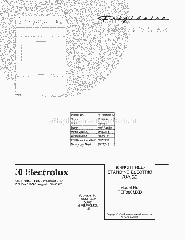 Frigidaire FEF380MXDCA Freestanding, Electric Electric Range Page C Diagram