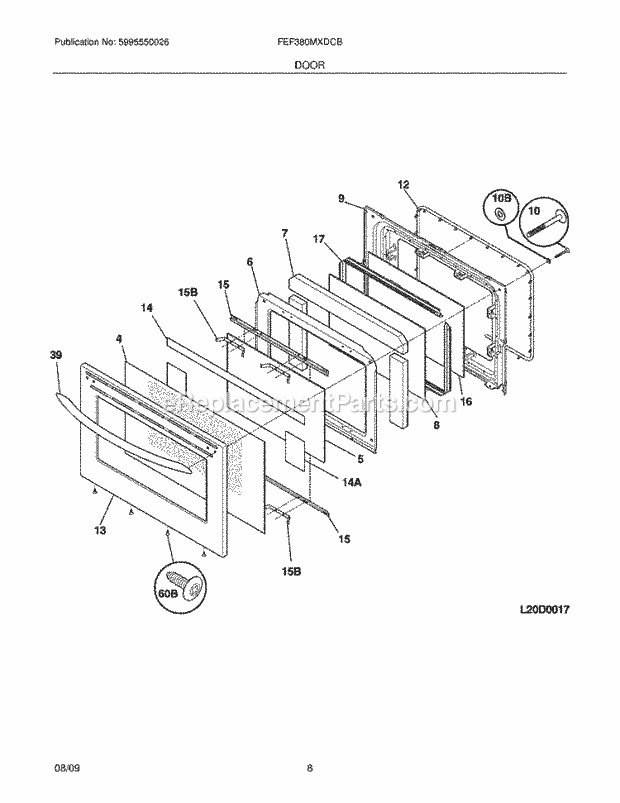 Frigidaire FEF380MXDCB Range Door Diagram