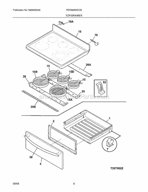 Frigidaire FEF380MXDCB Range Top/Drawer Diagram