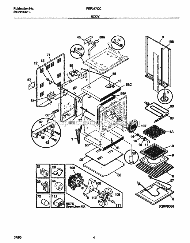 Frigidaire FEF387CCBC Freestanding, Electric Electric Range Body Diagram