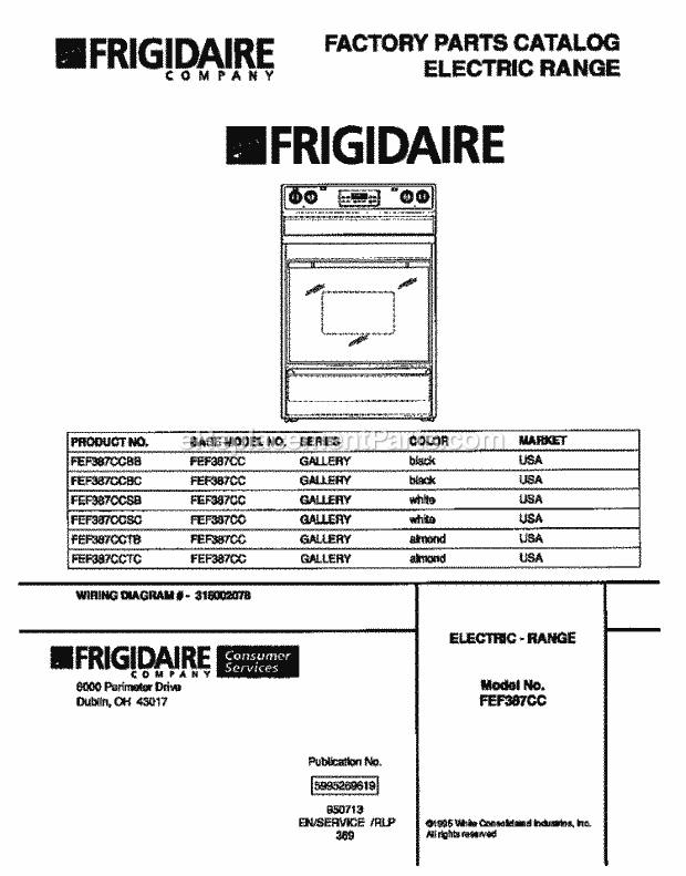 Frigidaire FEF387CCBC Freestanding, Electric Electric Range Page C Diagram