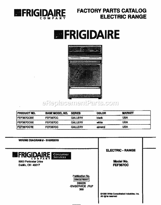 Frigidaire FEF387CCBE Freestanding, Electric Electric Range Page C Diagram