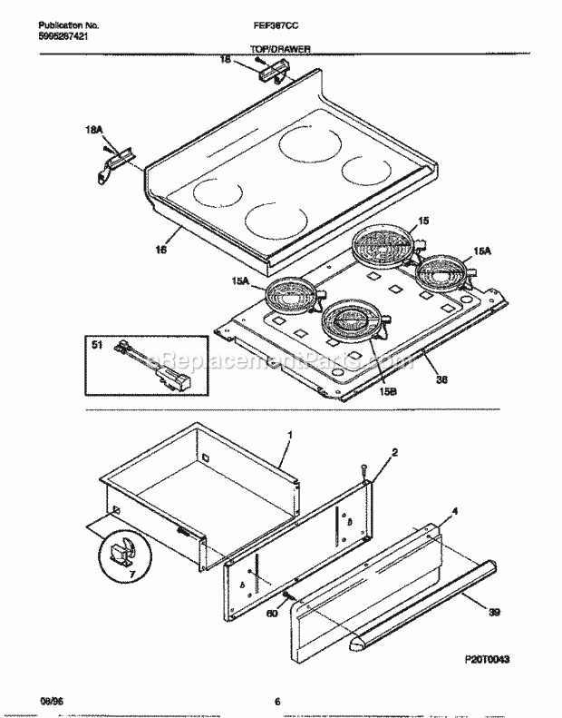 Frigidaire FEF387CCBF Freestanding, Electric Electric Range Top / Drawer Diagram