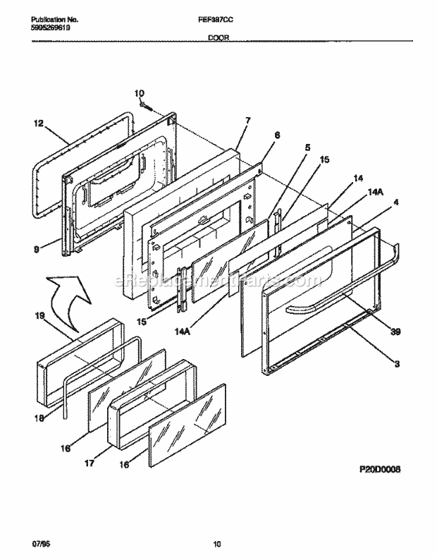 Frigidaire FEF387CCSC Freestanding, Electric Electric Range Door Diagram