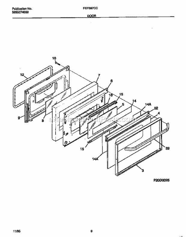 Frigidaire FEF387CCSD Freestanding, Electric Electric Range Door Diagram