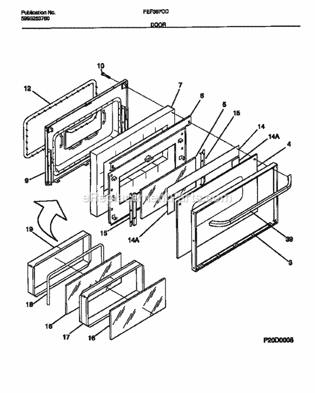 Frigidaire FEF387CCTA Freestanding, Electric Electric Range Door Diagram