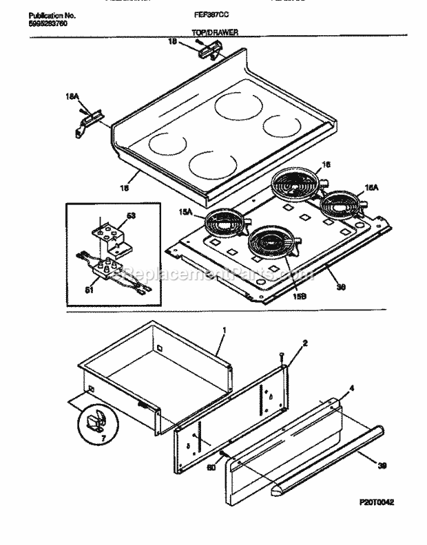 Frigidaire FEF387CCTA Freestanding, Electric Electric Range Top / Drawer Diagram