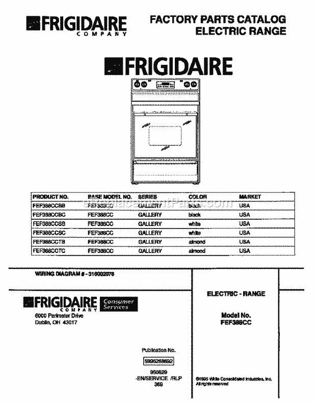 Frigidaire FEF388CCBB Freestanding, Electric Frigidaire Gallery Electric Range Page C Diagram