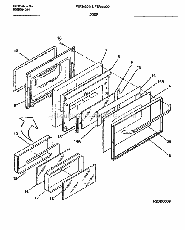 Frigidaire FEF388CCSA Freestanding, Electric Electric Range Door Diagram