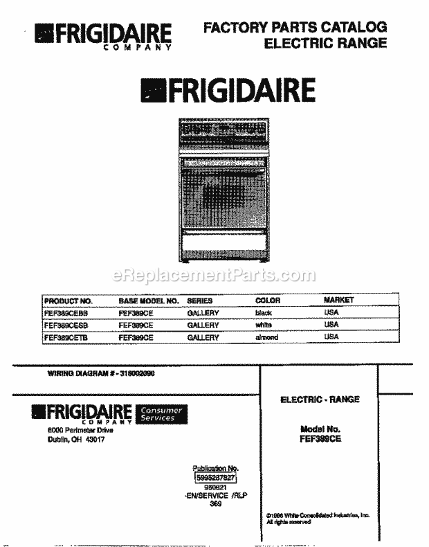 Frigidaire FEF389CEBB Freestanding, Electric Frigidaire Electric Range Page C Diagram