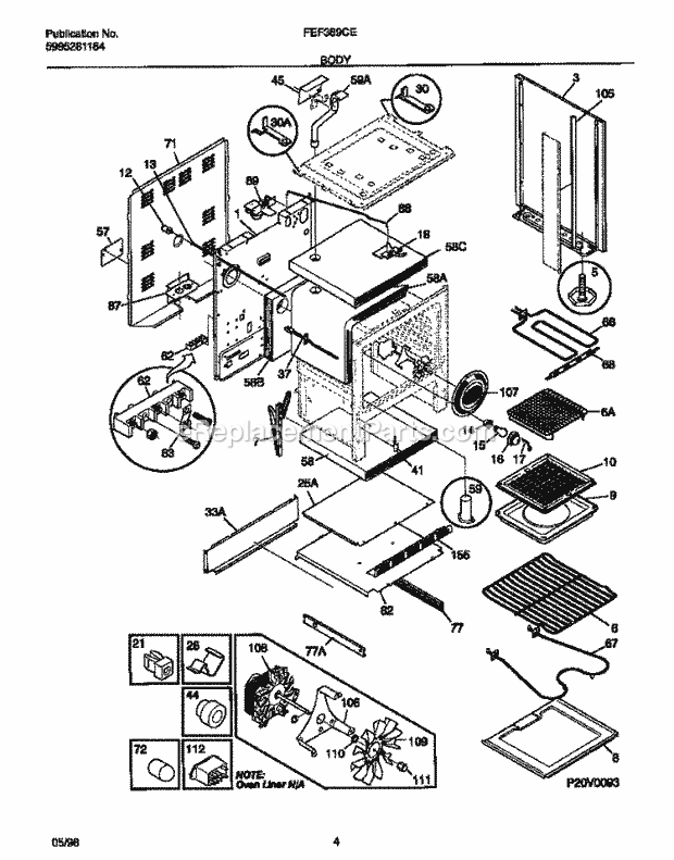 Frigidaire FEF389CETA Freestanding, Electric Frigidaire Electric Range Body Diagram