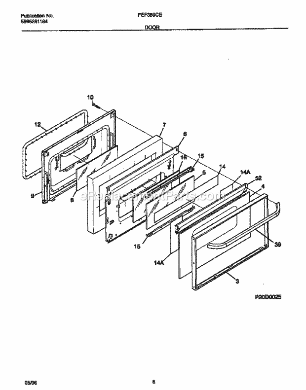 Frigidaire FEF389CETA Freestanding, Electric Frigidaire Electric Range Door Diagram