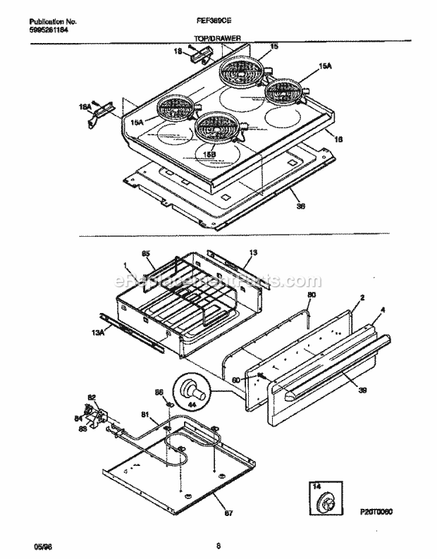 Frigidaire FEF389CETA Freestanding, Electric Frigidaire Electric Range Top / Drawer Diagram